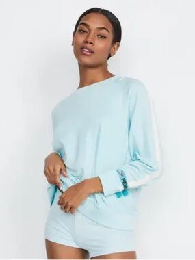 Alice + Olivia Big Feelings Light Blue Crewneck Lounge Sweater